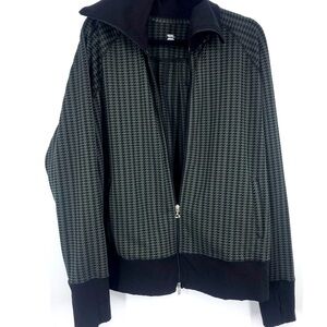 Jockey Houndstooth Zip Up Sweater Jacket Women’s XL Grey Black Oversized